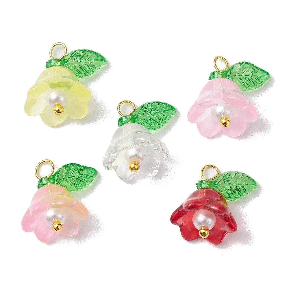 Lily Flower Glass & Acrylic Charms – Mixed Color Lily Flower Pendants – Gold & Platinum Tone – 14mm Jewelry Charms Bulk The Pink Bead Shop