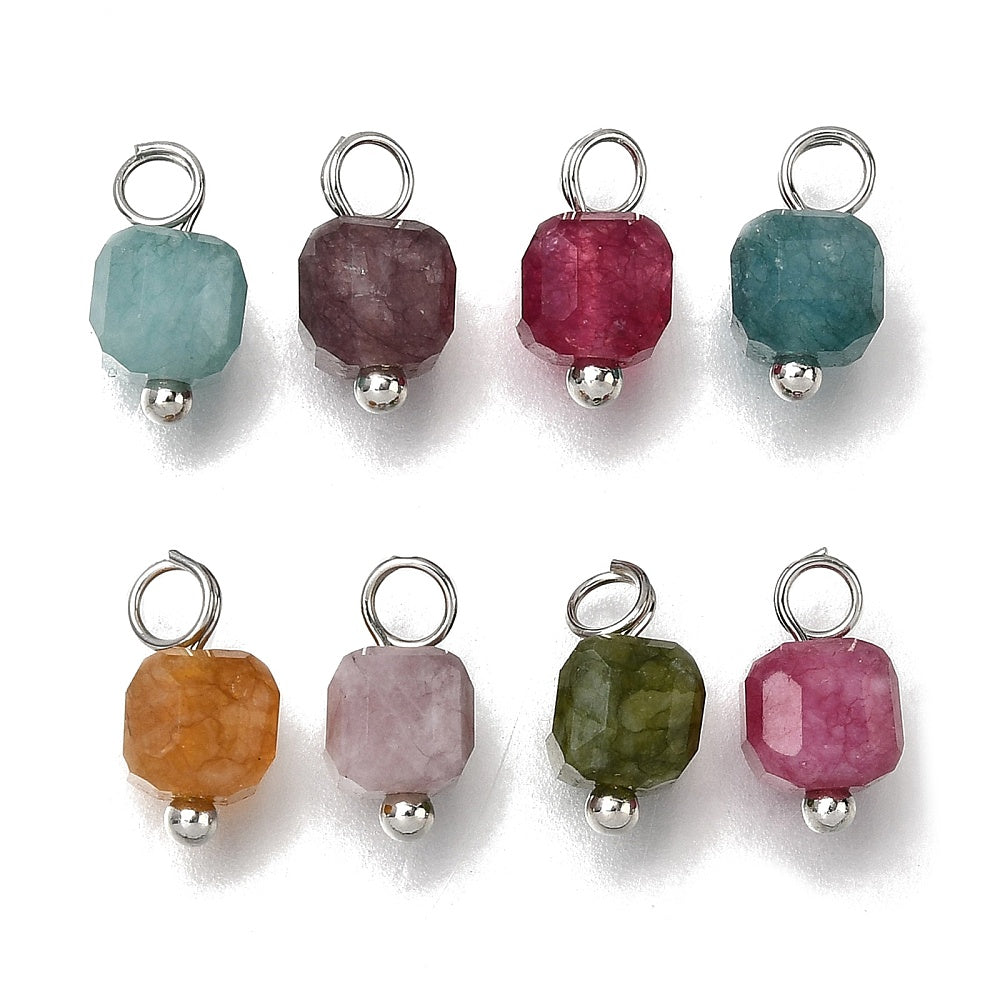 Faceted Tourmaline Cube Charms – Assorted Colours with Platinum Tone Loops Packs of 5 The Pink Bead Shop