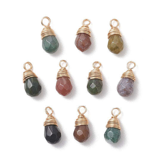Wire Wrapped Indian Agate Faceted Teardrop Charms – 5 Piece Pack | The Pink Bead Shop Canada