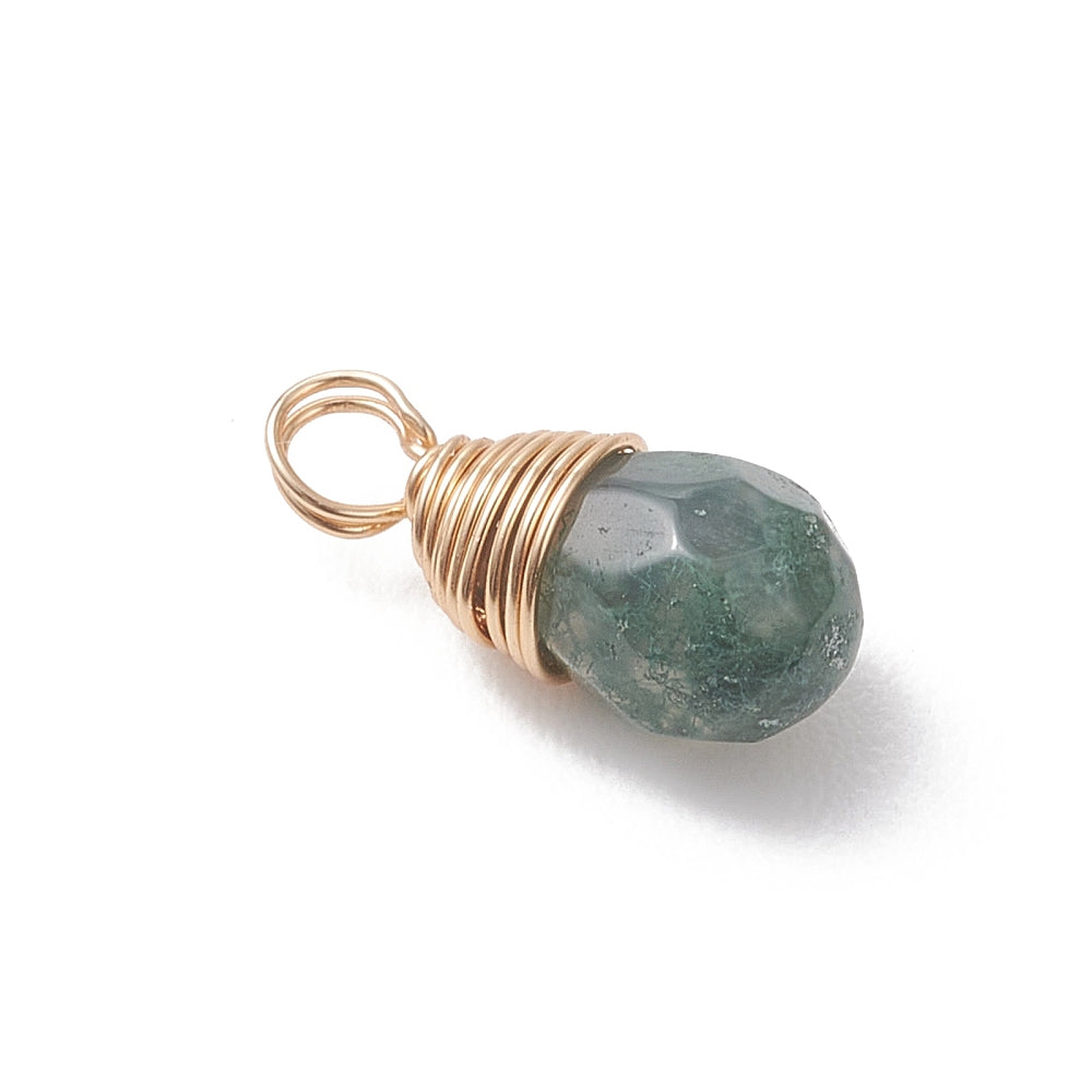 Wire Wrapped Indian Agate Faceted Teardrop Charms – 5 Piece Pack | The Pink Bead Shop Canada