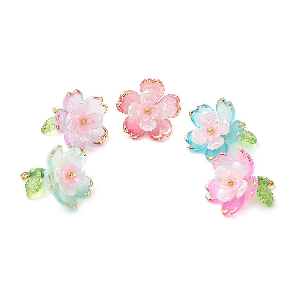 Floral Acrylic Charms with Glass Seed Beads | 5 Piece Set | The Pink Bead Shop Canada