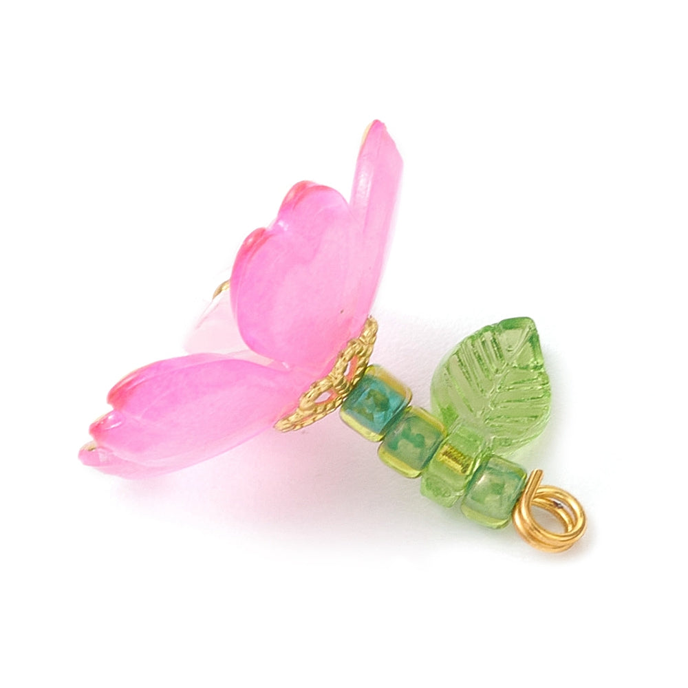 Floral Acrylic Charms with Glass Seed Beads | 5 Piece Set | The Pink Bead Shop Canada