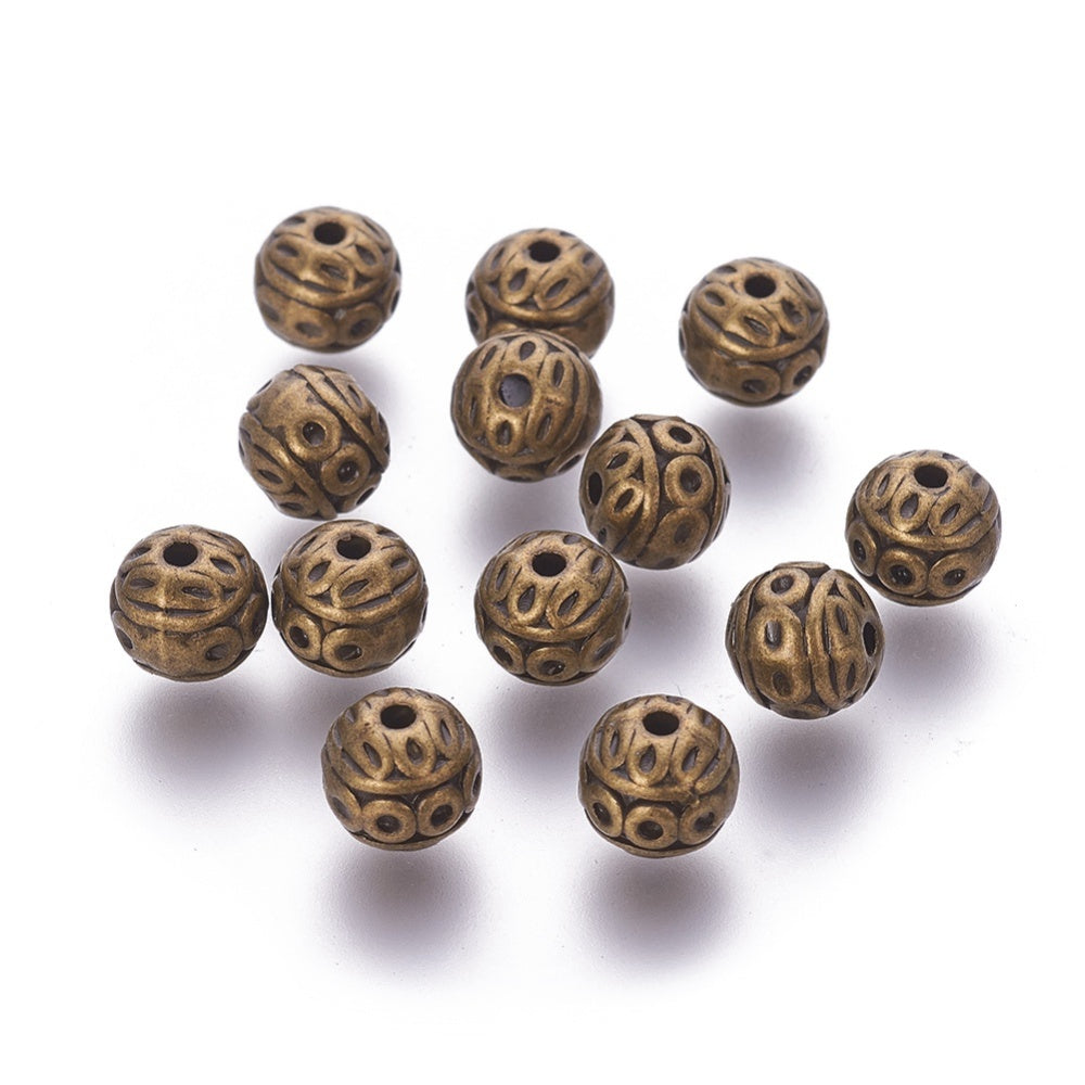 Antique Bronze Textured Round Alloy Beads 8mm 10 Pack | The Pink Bead Shop Canada