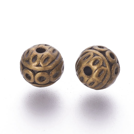 Antique Bronze Textured Round Alloy Beads 8mm 10 Pack | The Pink Bead Shop Canada