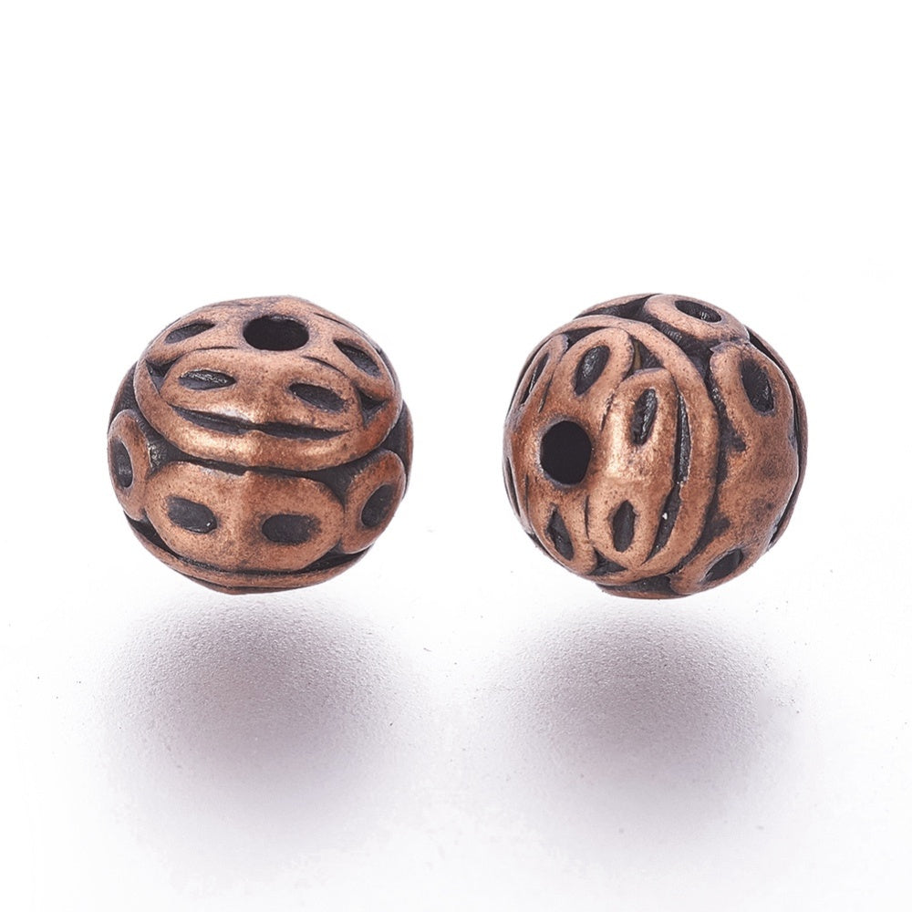 Textured Red Copper Round Alloy Beads 8mm 10 Pack | The Pink Bead Shop Canada