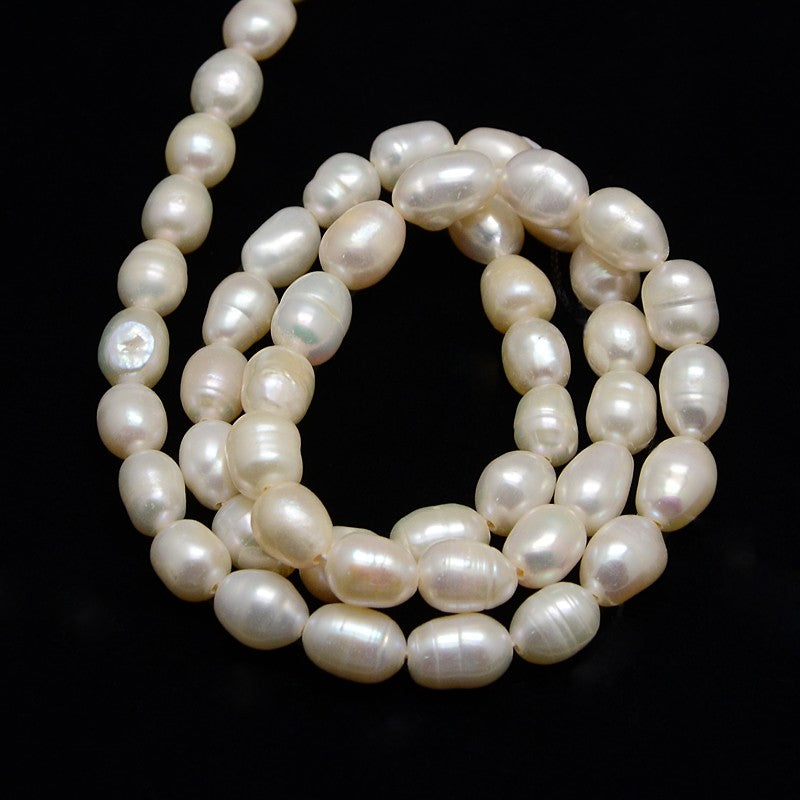 Freshwater Pearl Beads Natural Cultured – 6–8x5–6mm Rice Shape (Approx. 48pcs/Strand) The Pink Bead Shop