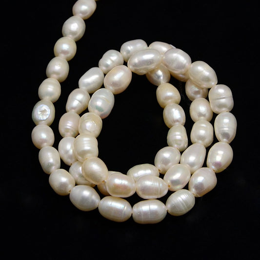 Freshwater Pearl Beads Natural Cultured – 6–8x5–6mm Rice Shape (Approx. 48pcs/Strand) The Pink Bead Shop