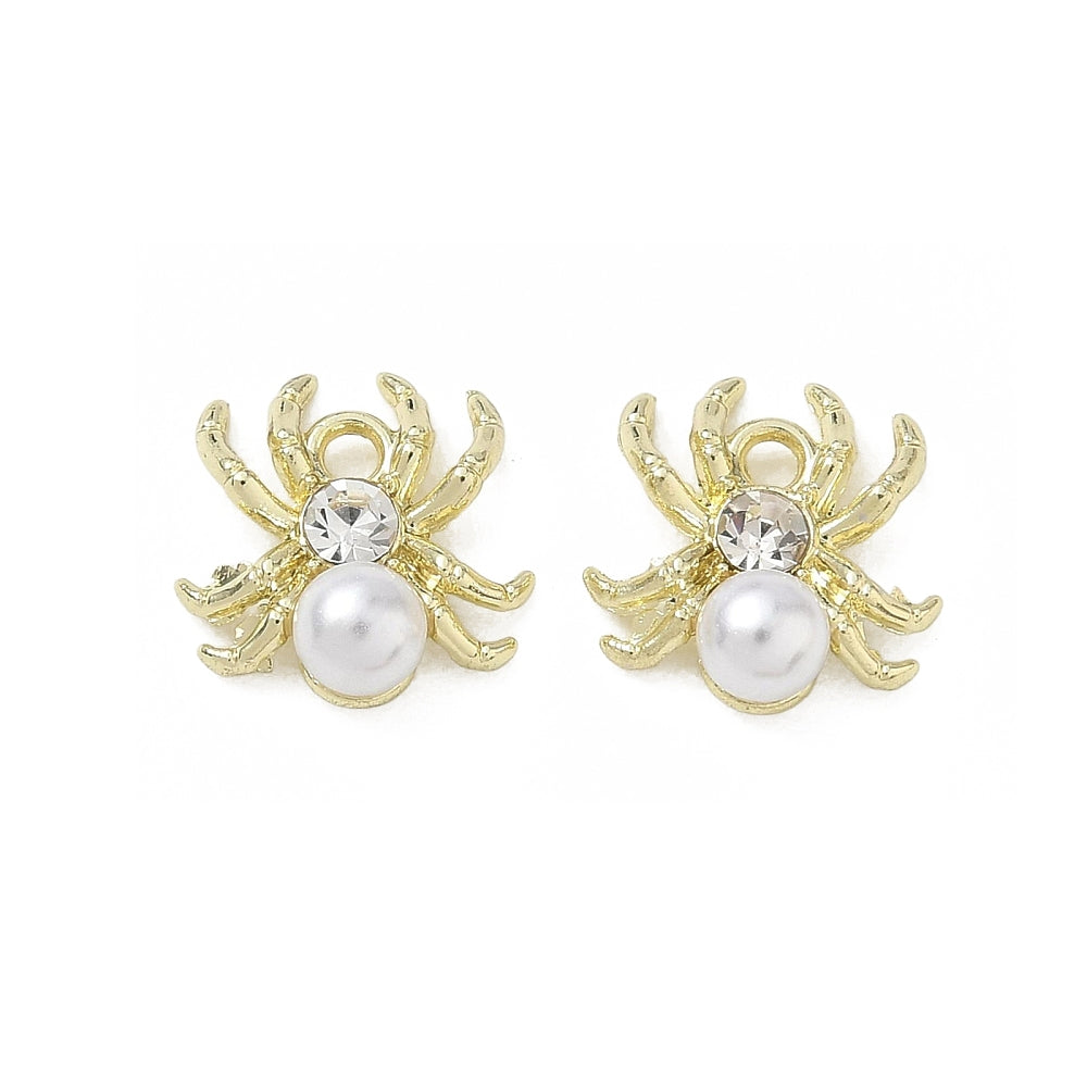 Gold Pearl & Rhinestone Spider Charms – 2 Pack – 12.5mm | The Pink Bead Shop Canada