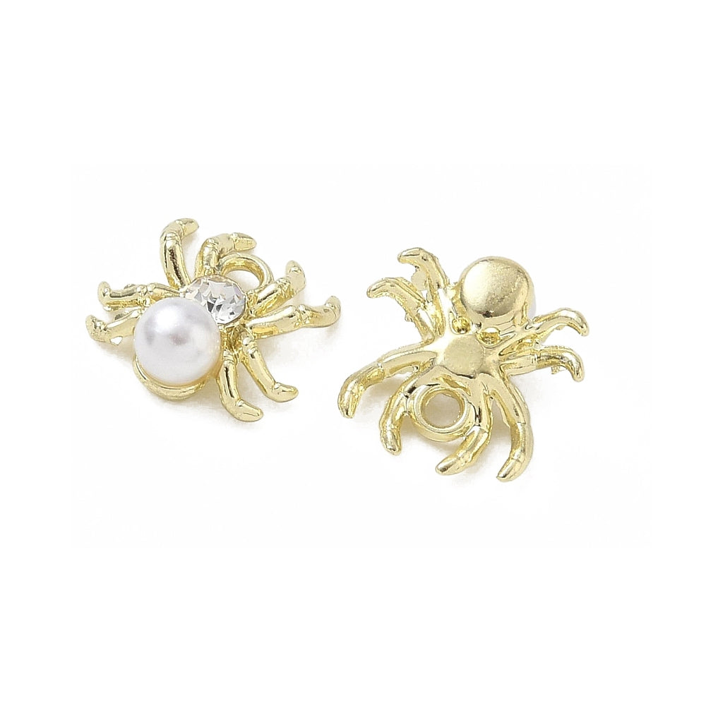 Gold Pearl & Rhinestone Spider Charms – 2 Pack – 12.5mm | The Pink Bead Shop Canada