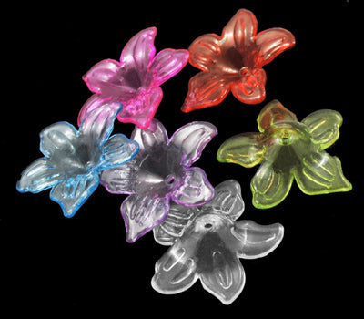 Bulk Acrylic Flower Beads – Transparent Mixed Colors 26.5×6mm | The Pink Bead Shop Canada