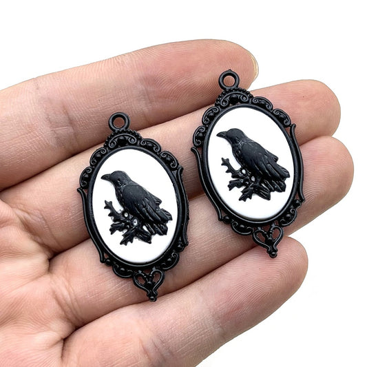 Black Raven Cameo Pendant Charm | Gothic Jewelry Making Pendant | The Pink Bead Shop Canada