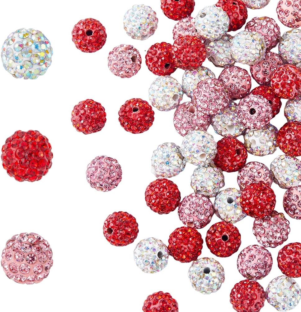 Polymer Clay Rhinestone Round Beads, Pave Disco Ball Beads, for Beadable Pens Jewelry Keychain Making, Mixed Color