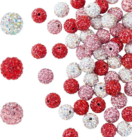 Polymer Clay Rhinestone Round Beads, Pave Disco Ball Beads, for Beadable Pens Jewelry Keychain Making, Mixed Color
