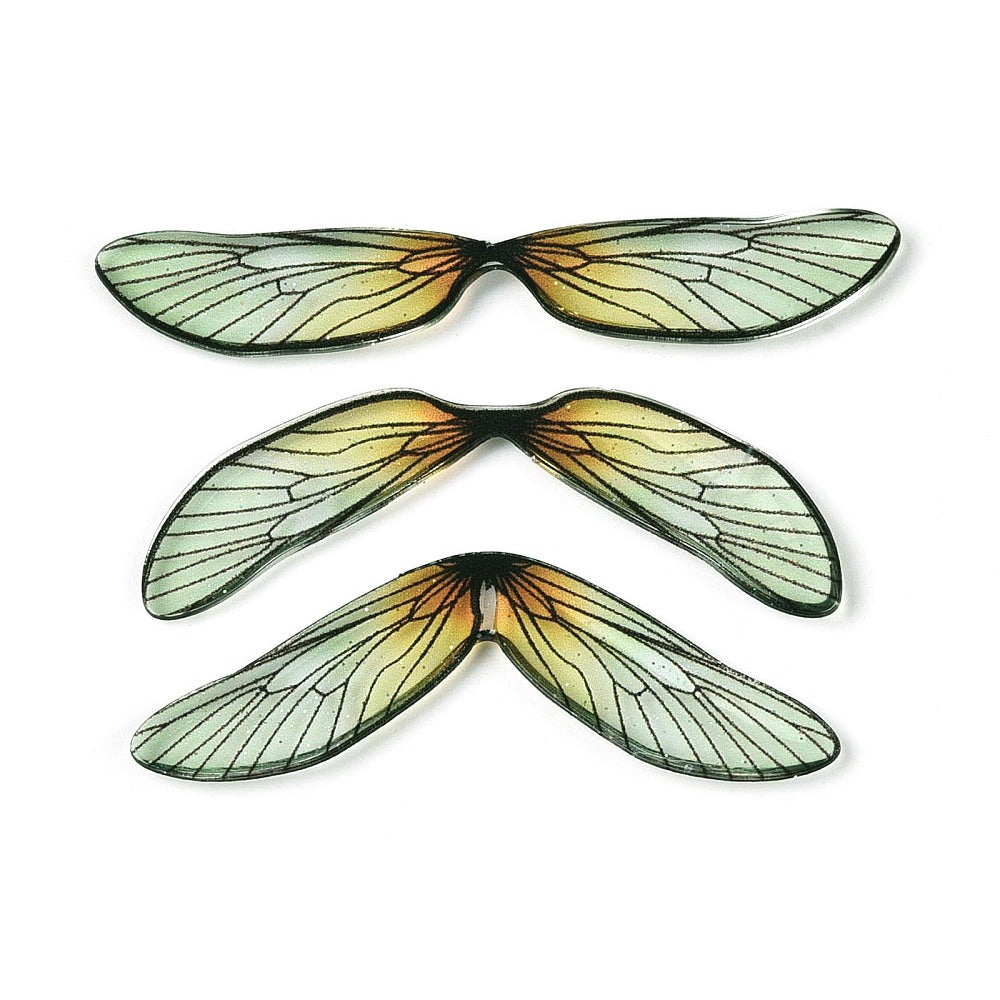 Transparent Resin Fairy Wing Cabochon Set – Light Green Glitter 3 Piece Set | The Pink Bead Shop Canada