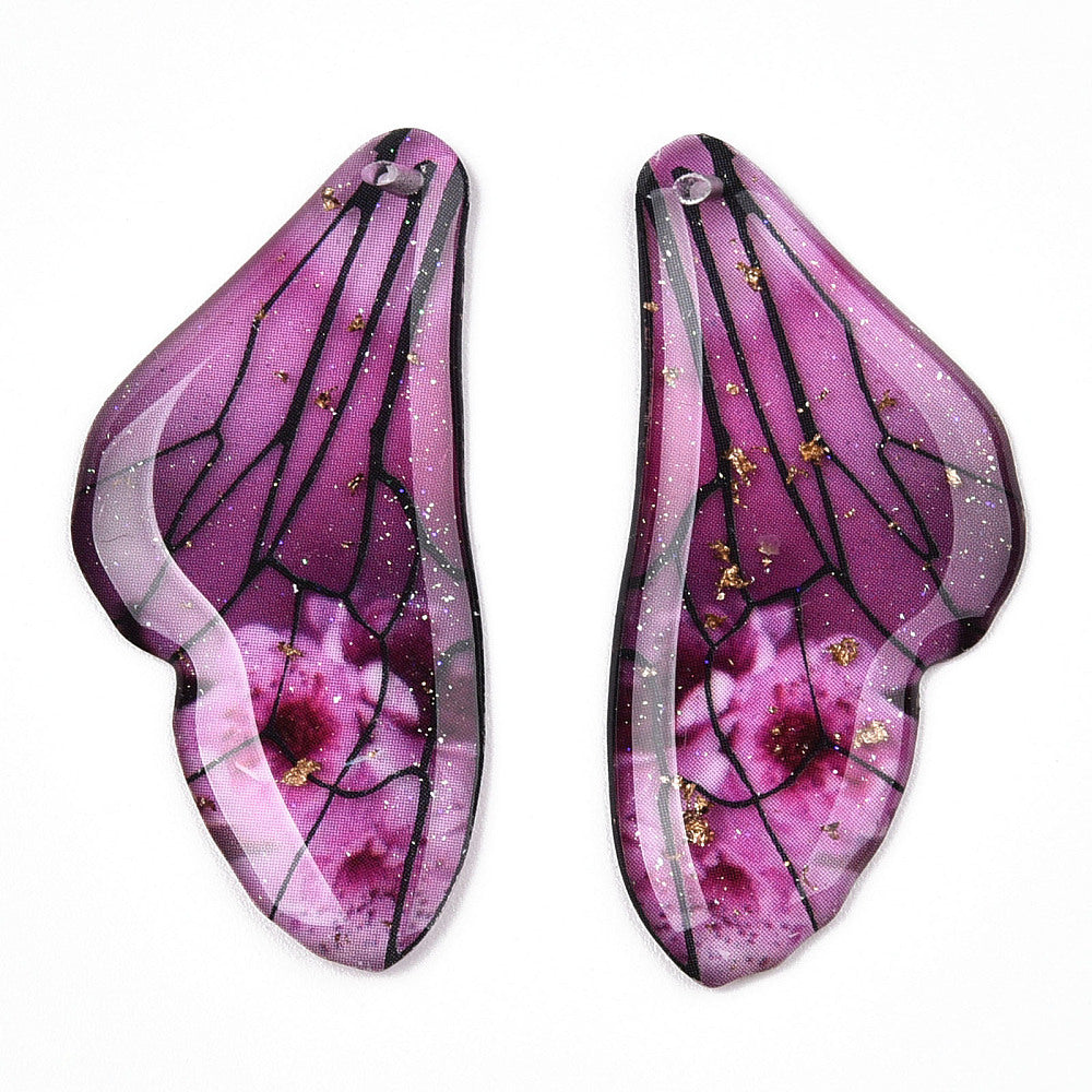 Epoxy Resin Butterfly Wing Pendants Fuchsia 1 Pair | The Pink Bead Shop Canada