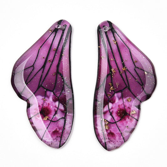 Epoxy Resin Butterfly Wing Pendants Fuchsia 1 Pair | The Pink Bead Shop Canada