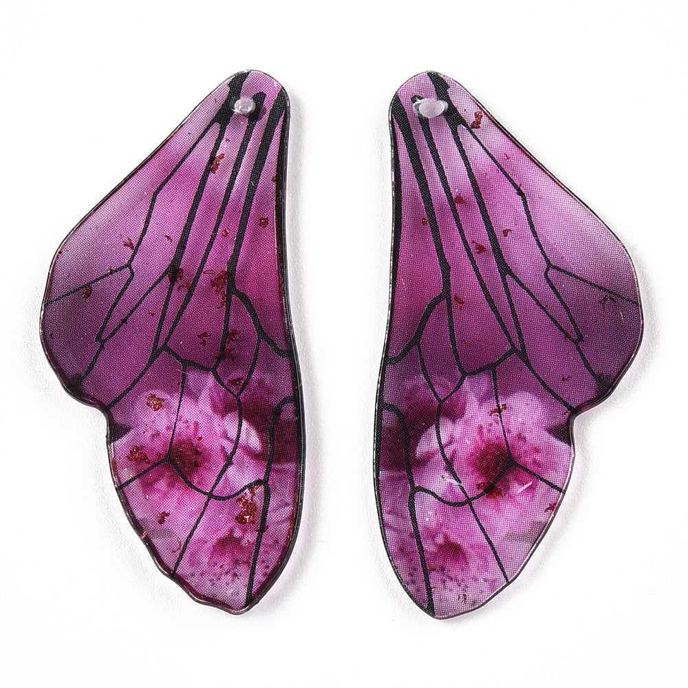 Epoxy Resin Butterfly Wing Pendants Fuchsia 1 Pair | The Pink Bead Shop Canada