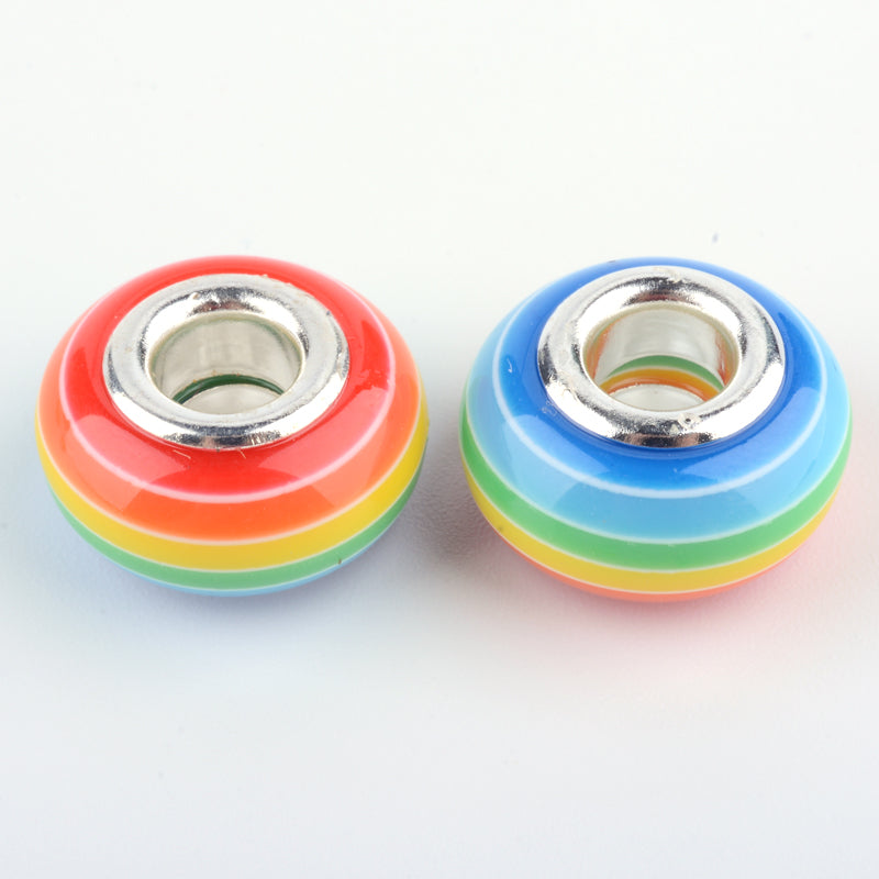 Bulk Rainbow Stripe Resin Large Hole Beads – 14mm | The Pink Bead Shop Canada