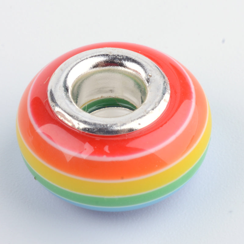 Bulk Rainbow Stripe Resin Large Hole Beads – 14mm | The Pink Bead Shop Canada