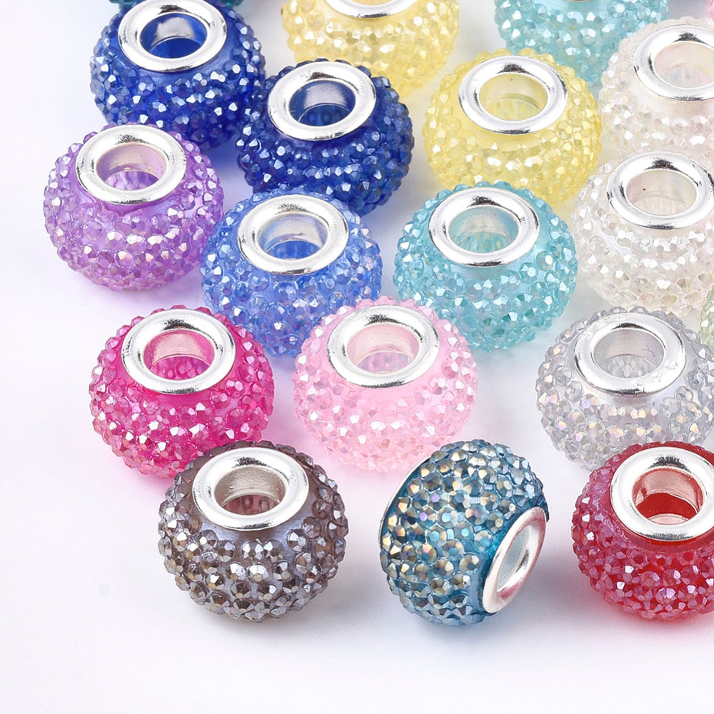 Bulk Mixed Colour Rhinestone Large Hole Beads – 14mm | The Pink Bead Shop Canada
