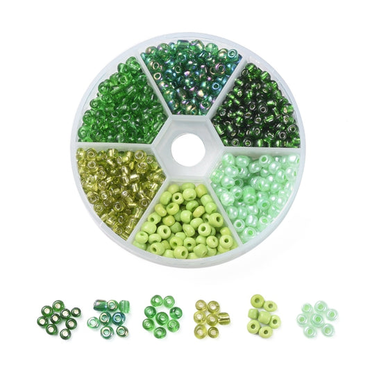 6/0 Glass Seed Beads Green Mix – 60g Box | The Pink Bead Shop Canada