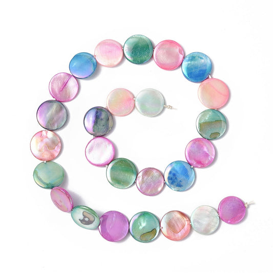 Electroplated Freshwater Shell Coin Beads – Mixed Colours (15mm Strand) | The Pink Bead Shop Canada
