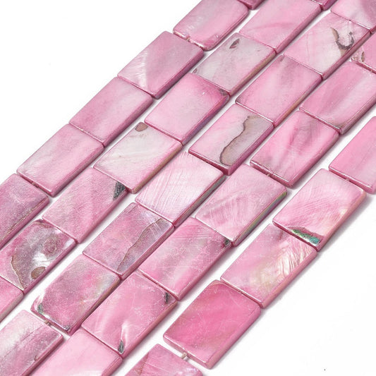 Electroplated Freshwater Shell Rectangle Beads – Pink AB (21mm Strand) | The Pink Bead Shop Canada