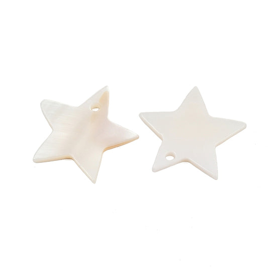 White Mother of Pearl Shell Pendants – Star, 18–19.5×18–19.5×2mm, 1.5mm Hole 4 Pack The Pink Bead Shop
