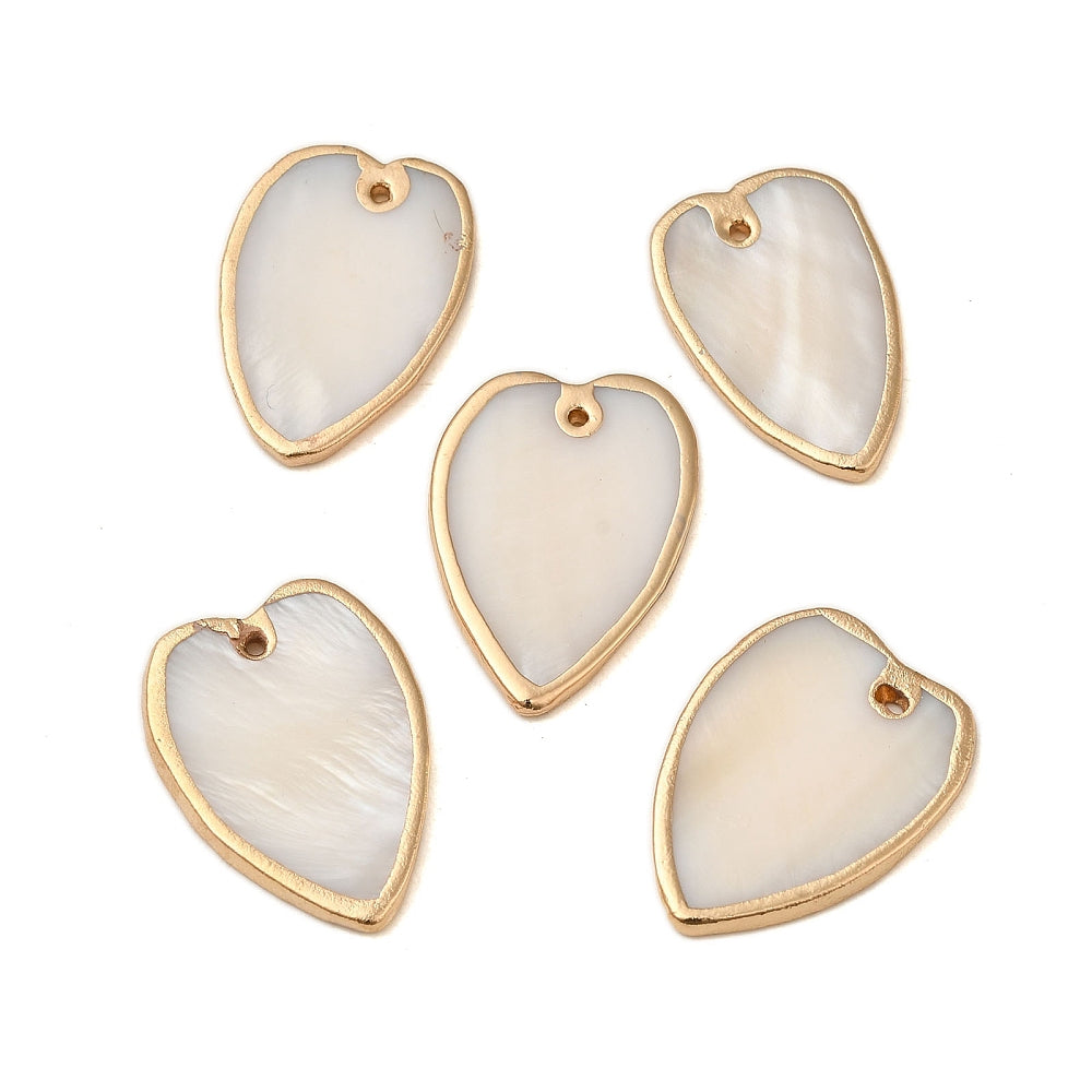 Natural White Shell Heart Pendants with Gold Edge 28x20mm – Sold Individually | The Pink Bead Shop Canada