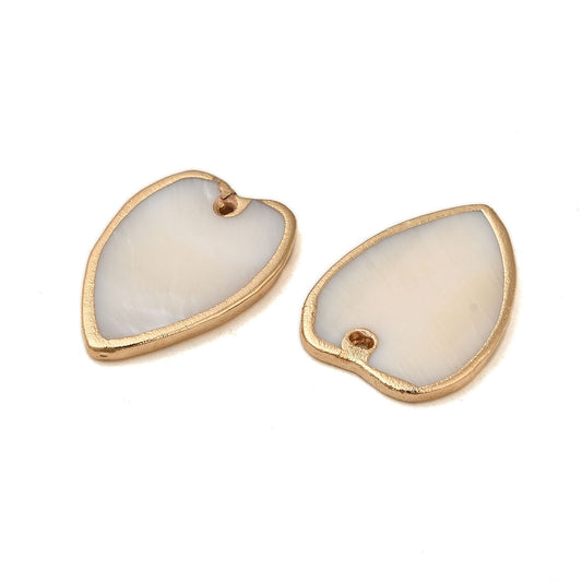 Natural White Shell Heart Pendants with Gold Edge 28x20mm – Sold Individually | The Pink Bead Shop Canada