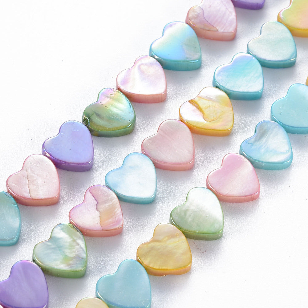 Electroplated Freshwater Shell Heart Beads – Mixed Colours (10mm Strand) | The Pink Bead Shop Canada