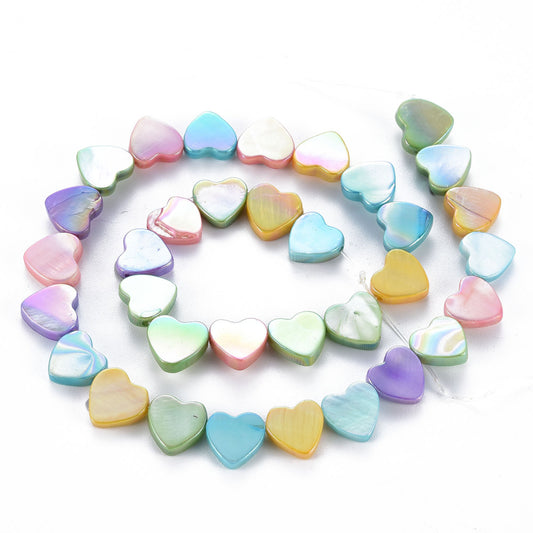 Electroplated Freshwater Shell Heart Beads – Mixed Colours (10mm Strand) | The Pink Bead Shop Canada