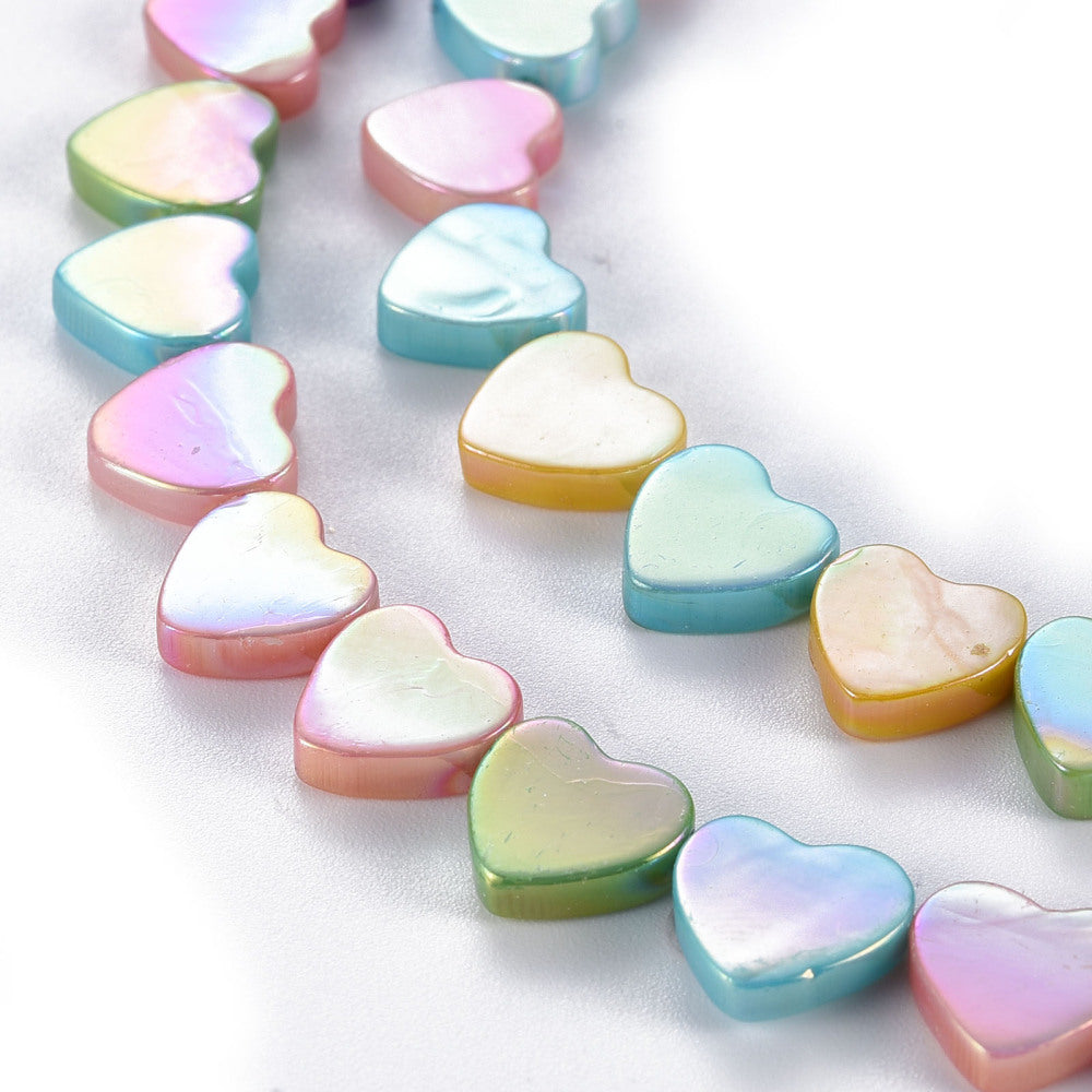 Electroplated Freshwater Shell Heart Beads – Mixed Colours (10mm Strand) | The Pink Bead Shop Canada