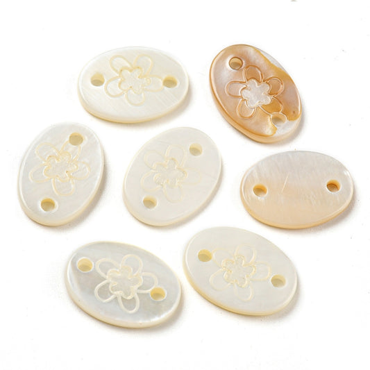 Natural Freshwater Shell Oval Connector Charms 13mm WhiteSmoke – 2 Pack | The Pink Bead Shop Canada