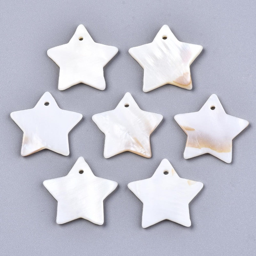 Natural White Shell Star Pendants 20mm – 2 Pack | The Pink Bead Shop Canada