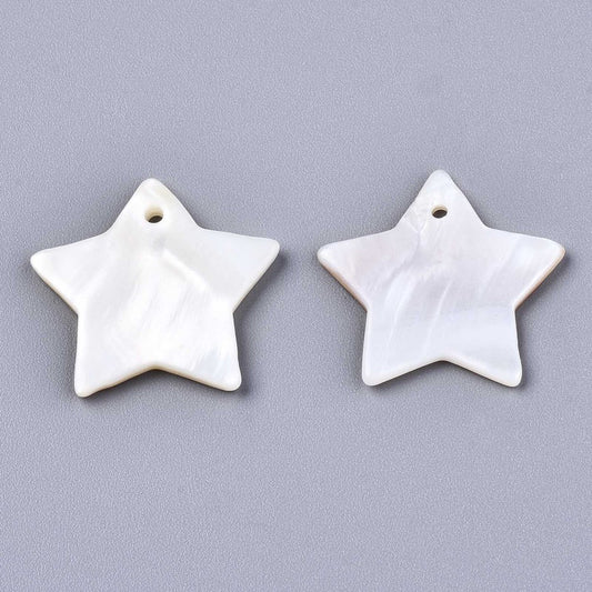 Natural White Shell Star Pendants 20mm – 2 Pack | The Pink Bead Shop Canada