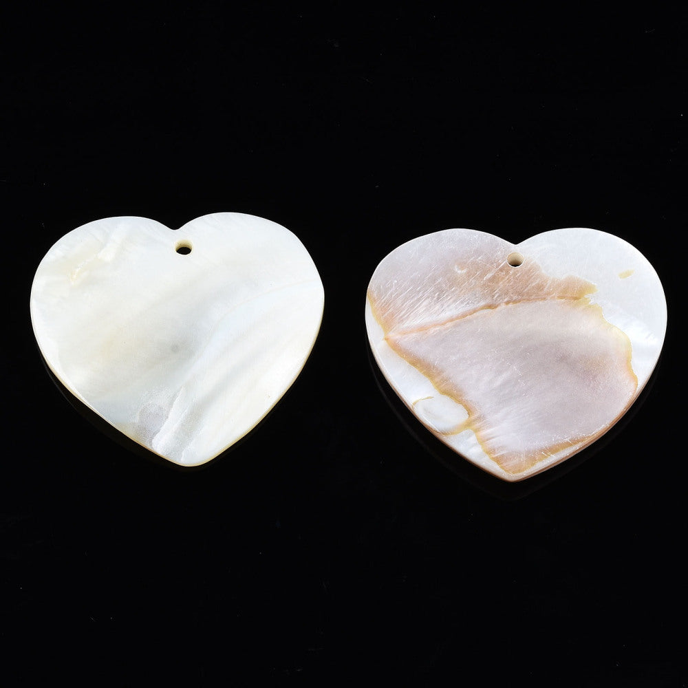 Freshwater Shell Heart Pendants – Seashell White, 2 Pack | The Pink Bead Shop Canada