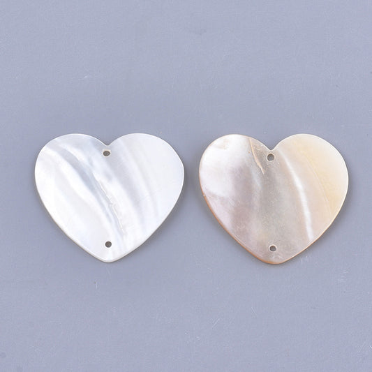 Freshwater Shell Heart Connectors – Creamy White, 42×45×2–3mm, 2mm Hole 2Pk The Pink Bead Shop