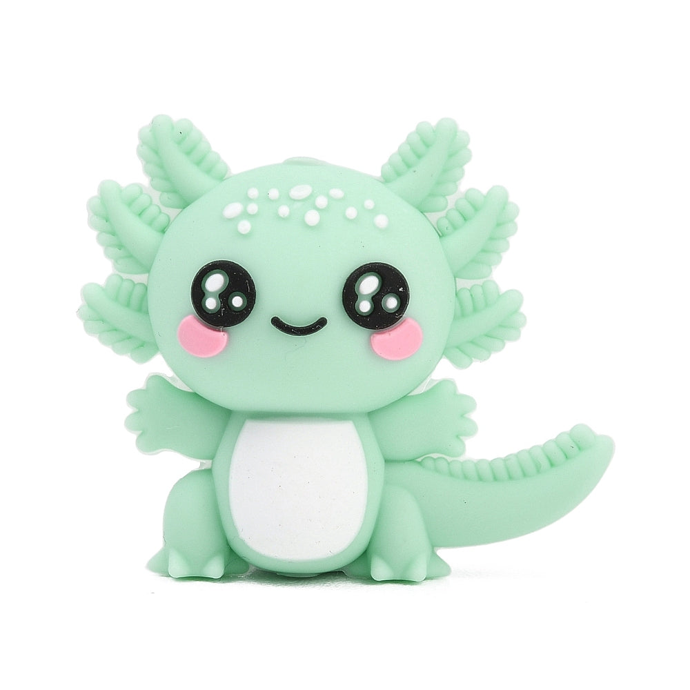 Cute Aquamarine Axolotl Silicone Focal Bead 33mm | The Pink Bead Shop Canada