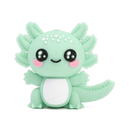 Cute Aquamarine Axolotl Silicone Focal Bead 33mm | The Pink Bead Shop Canada