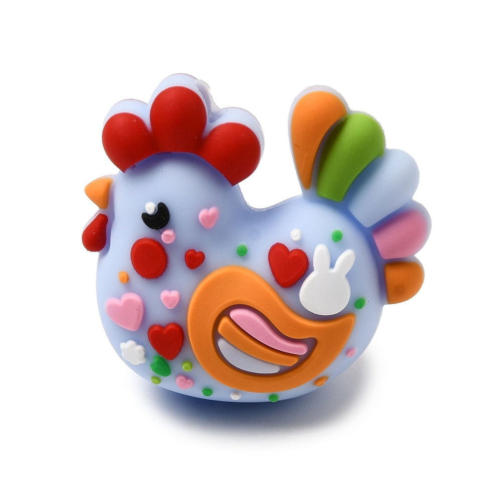 Colorful Rooster Silicone Focal Beads – 30mm Farm Animal Beads | The Pink Bead Shop Canada