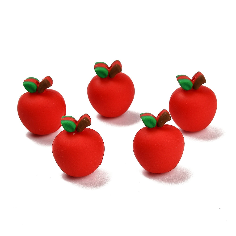 Silicone Beads, Focal Beads, Red, Apple