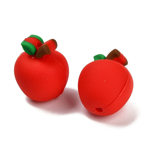 Silicone Beads, Focal Beads, Red, Apple