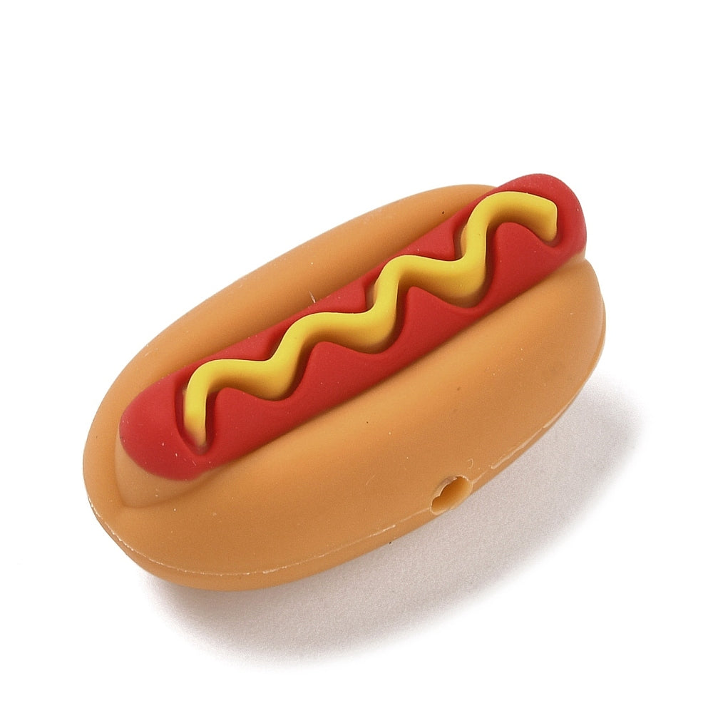 Silicone Beads, Food Theme, Focal Beads, Orange, Hot Dog