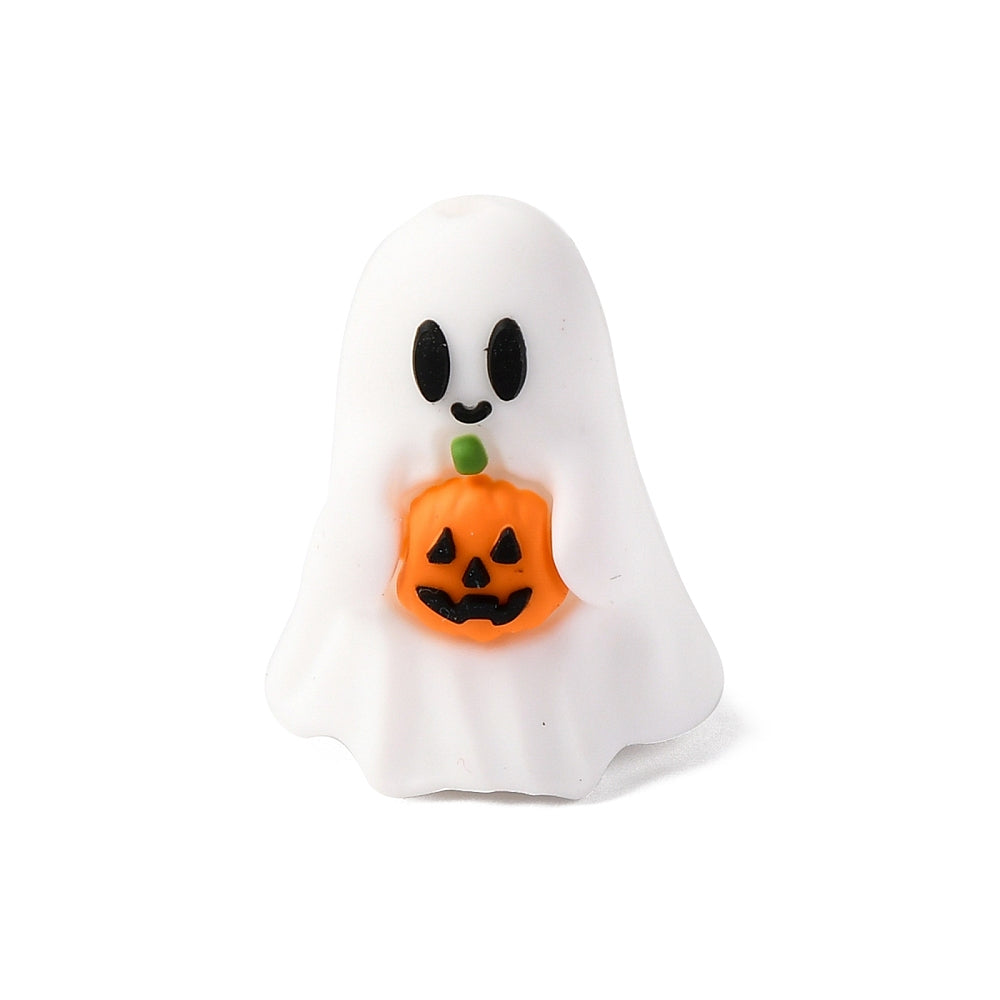 Halloween Ghost & Pumpkin Silicone Focal Bead – 27mm | The Pink Bead Shop Canada