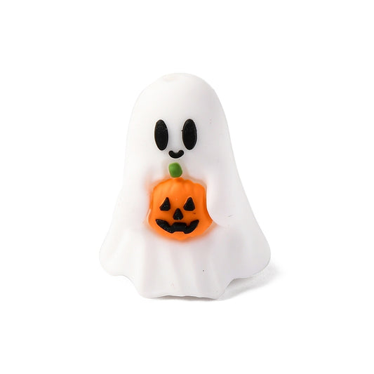 Halloween Ghost & Pumpkin Silicone Focal Bead – 27mm | The Pink Bead Shop Canada