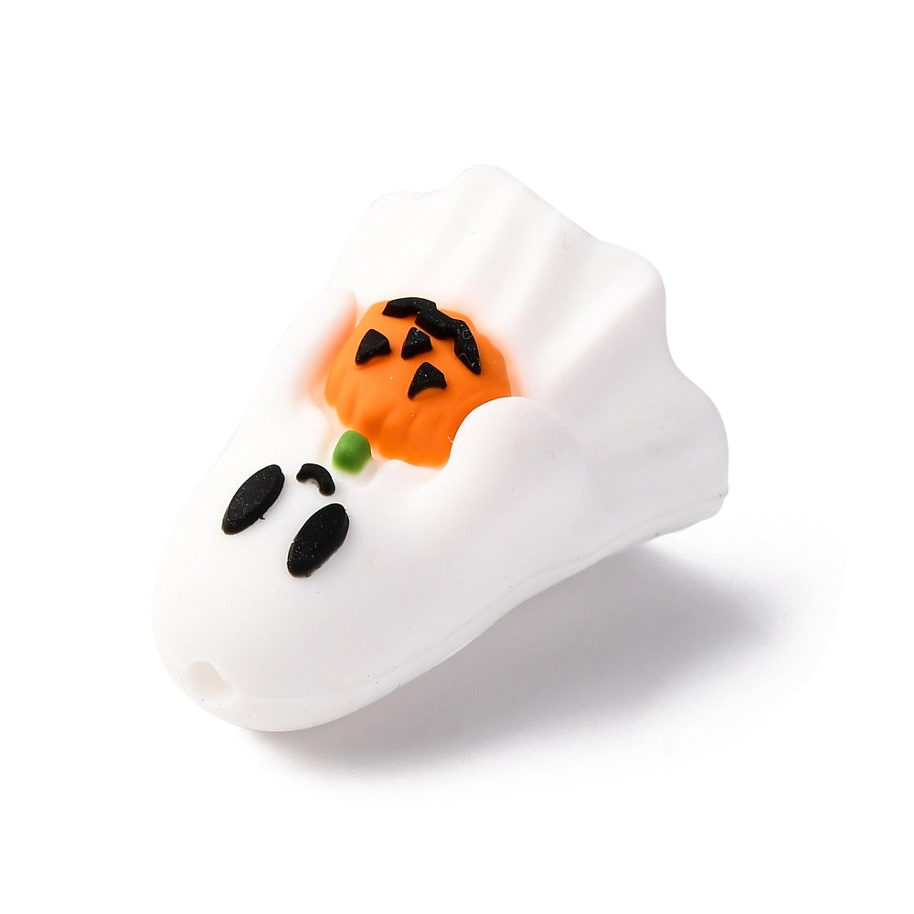 Halloween Ghost & Pumpkin Silicone Focal Bead – 27mm | The Pink Bead Shop Canada