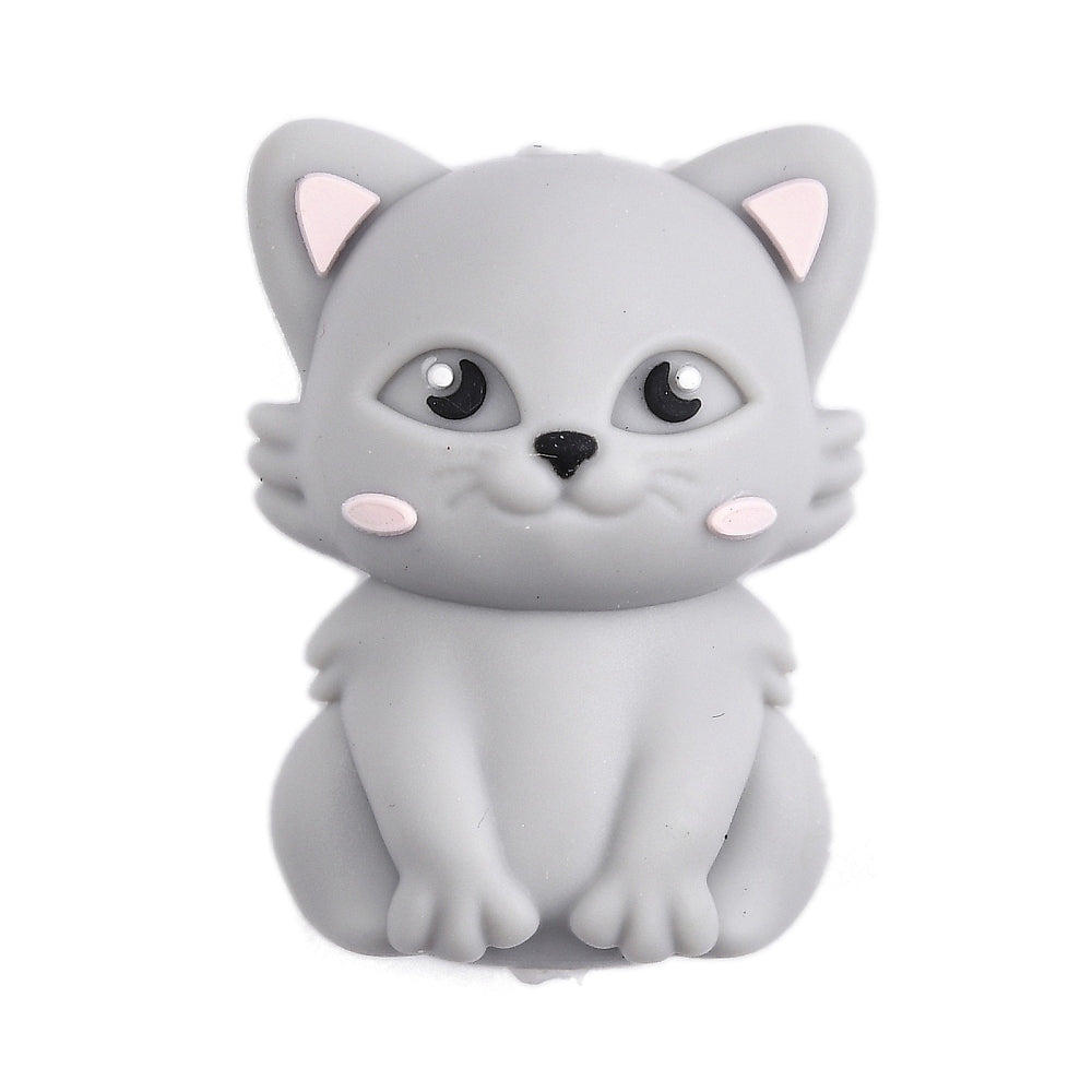 Gray Cat Silicone Focal Bead 28mm | The Pink Bead Shop Canada