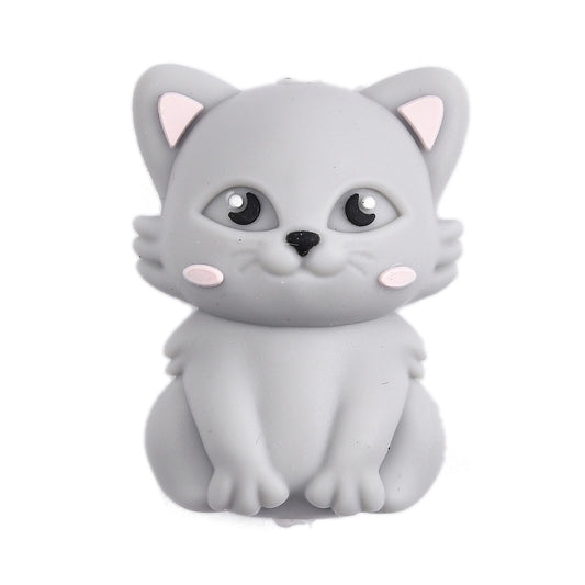Gray Cat Silicone Focal Bead 28mm | The Pink Bead Shop Canada