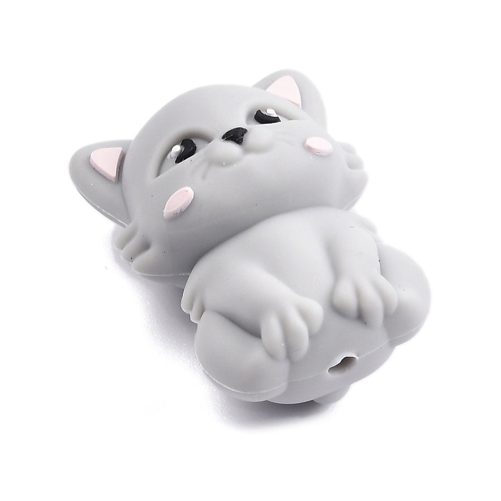 Gray Cat Silicone Focal Bead 28mm | The Pink Bead Shop Canada